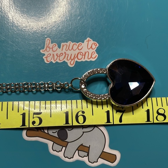 Royal Blue heart padlock pendant with clear rhinestones in a silvertone setting. - Picture 5 of 5